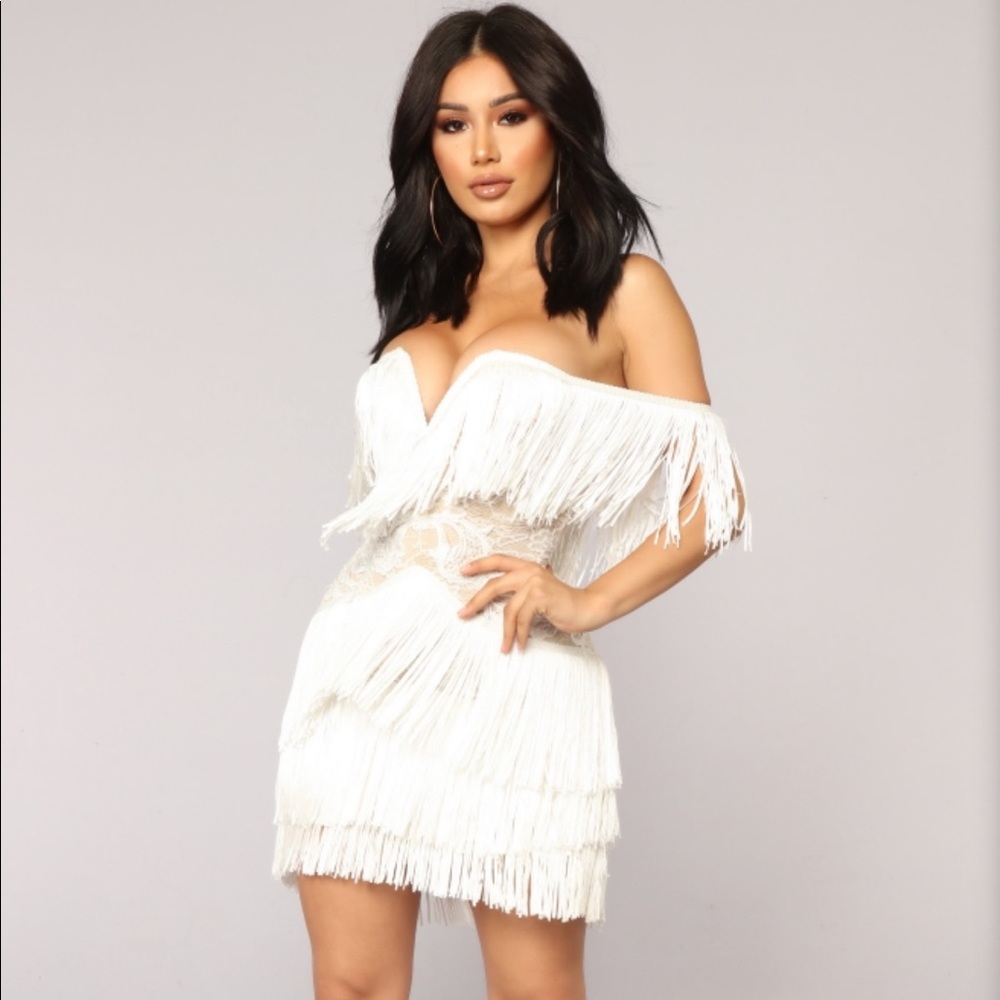 NEW White Fringe Off the Shoulder 20’s Dress